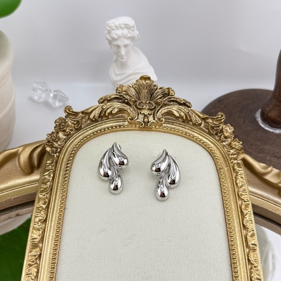 Silver Abstract Drop Earrings – Stainless Steel - Picture 7 of 9